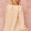 Semi-Sheer Striped Woven Top with Ruffle Hem – Cream