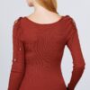 Ribbed Long-Sleeve Sweater Top with Strappy Detail – Rust