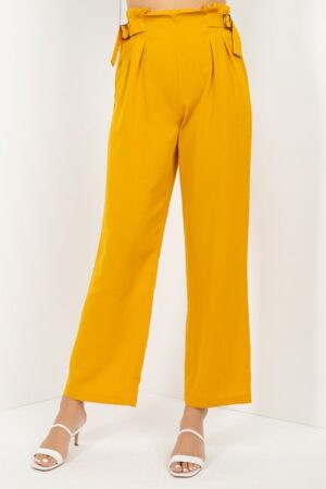 High-Waist Paperbag Wide-Leg Pants – Mustard