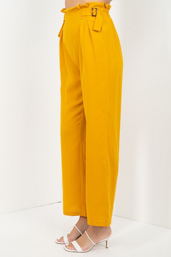 High-Waist Paperbag Wide-Leg Pants – Mustard