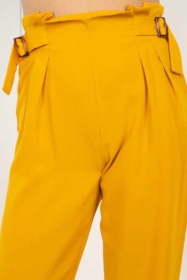 High-Waist Paperbag Wide-Leg Pants – Mustard