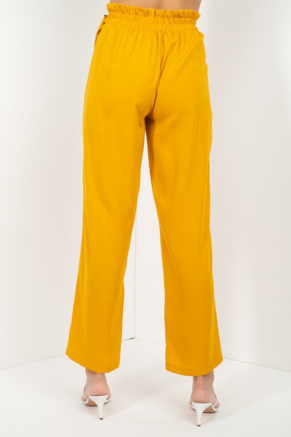 High-Waist Paperbag Wide-Leg Pants – Mustard