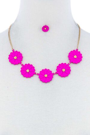 Tender Multi-Flower Necklace and Earring Set – Colorful