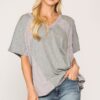 Rib Knit Dolman Sleeve Top with Round Hem – Heather Grey