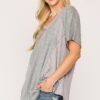 Rib Knit Dolman Sleeve Top with Round Hem – Heather Grey