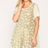 Star Textured Knit Tunic with Shark-Bite Hem – Golden Sand