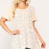 Star-Textured Knit Tunic Top with Shark-Bite Hem