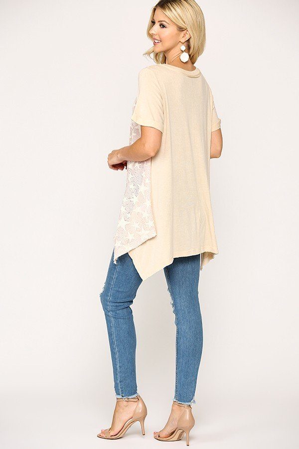 Star-Textured Knit Tunic Top with Shark-Bite Hem