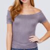 Off-Shoulder Smocked Short Sleeve Top – Silver Grey