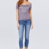 Off-Shoulder Smocked Short Sleeve Top – Silver Grey