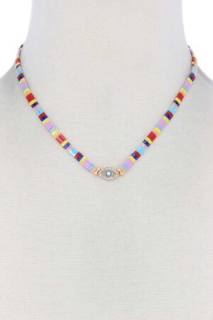 Evil Eye Color Block Charm Necklace