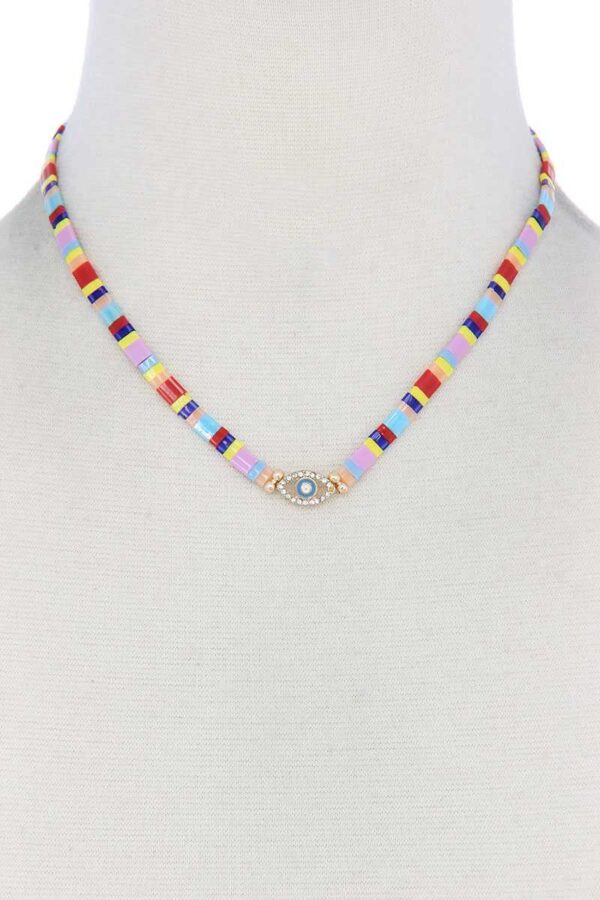 Evil Eye Color Block Charm Necklace