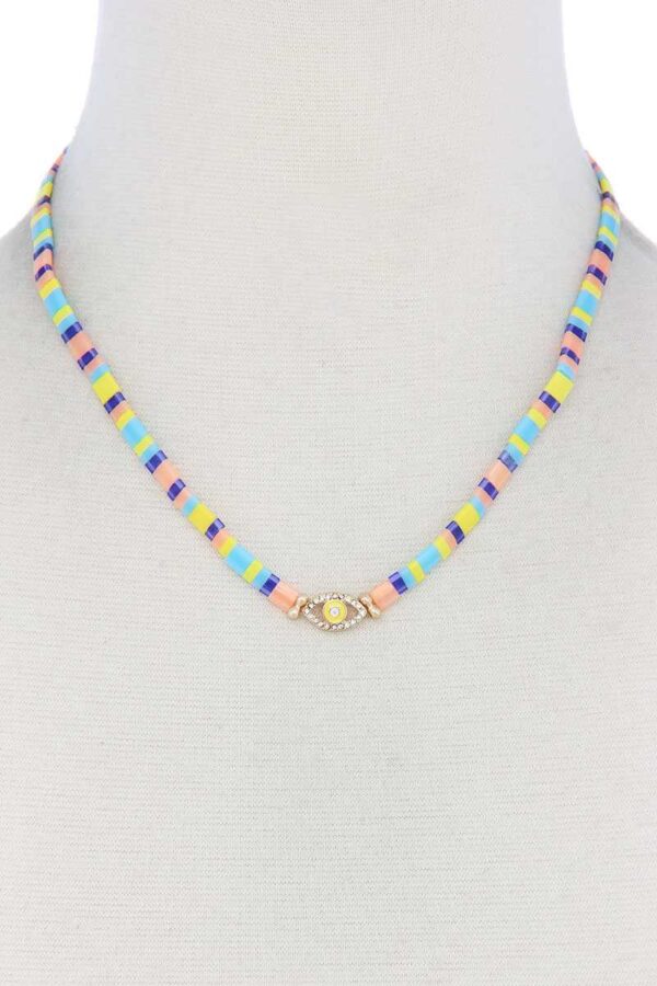 Evil Eye Color Block Charm Necklace