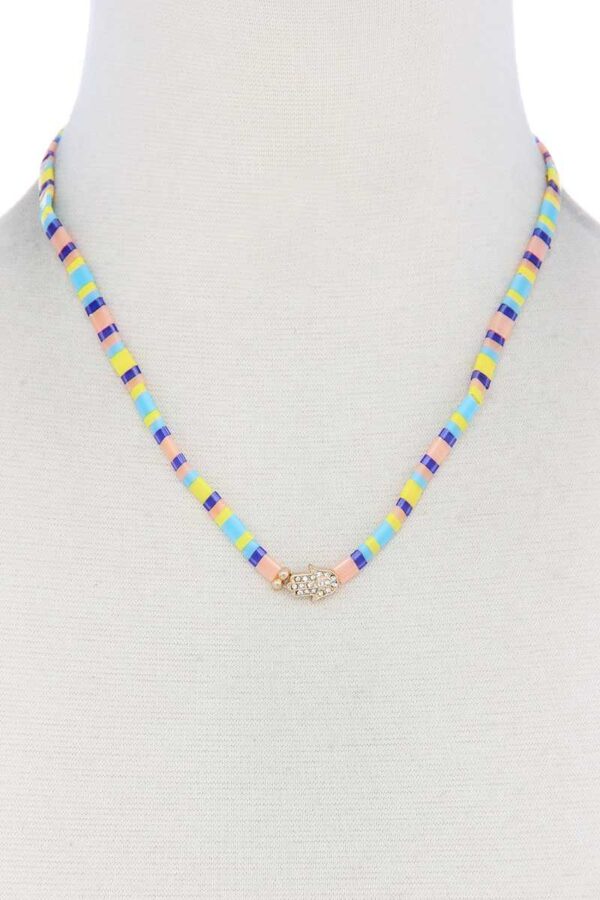 Hamsa Hand Color-Block Charm Necklace