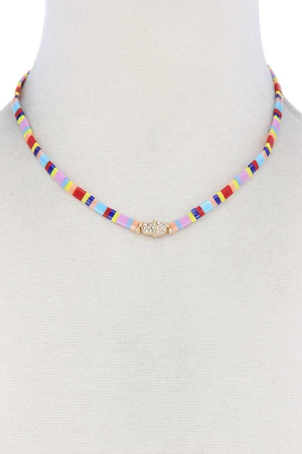 Hamsa Hand Color-Block Charm Necklace