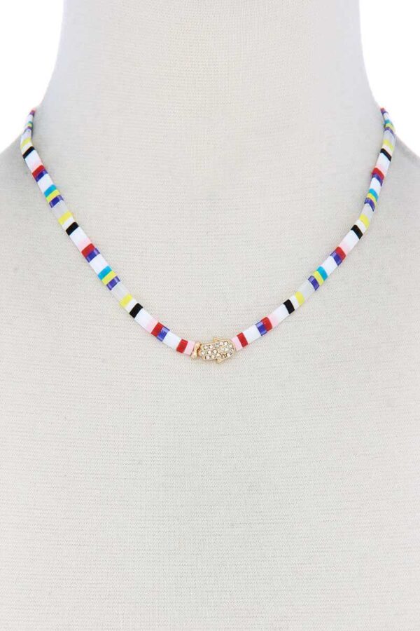 Hamsa Hand Color-Block Charm Necklace