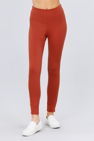 Stretch Ponte Pants with Elastic Waist – Rust