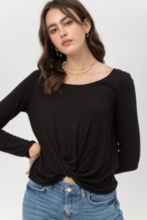 Twist-Front Rayon Jersey Top – Black