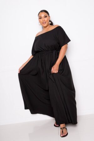 Plus-Size Off-Shoulder See-Through Dress – Black