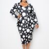 Plus Size Polka Dot Drop-Waist Ruched Midi Dress