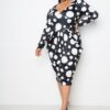 Plus Size Polka Dot Drop-Waist Ruched Midi Dress