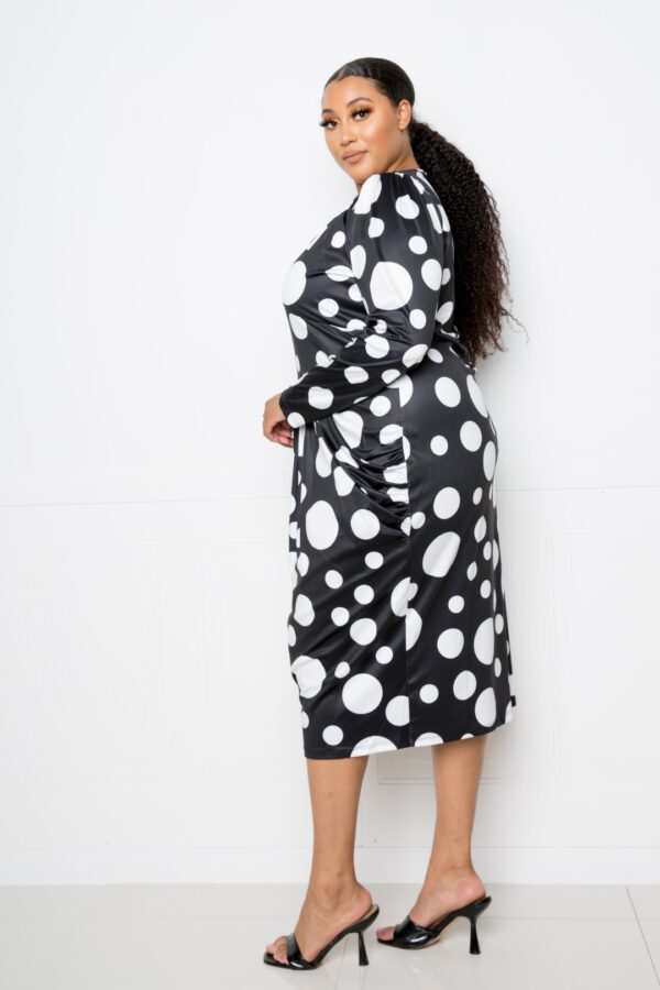 Plus Size Polka Dot Drop-Waist Ruched Midi Dress