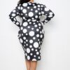 Plus Size Polka Dot Drop-Waist Ruched Midi Dress