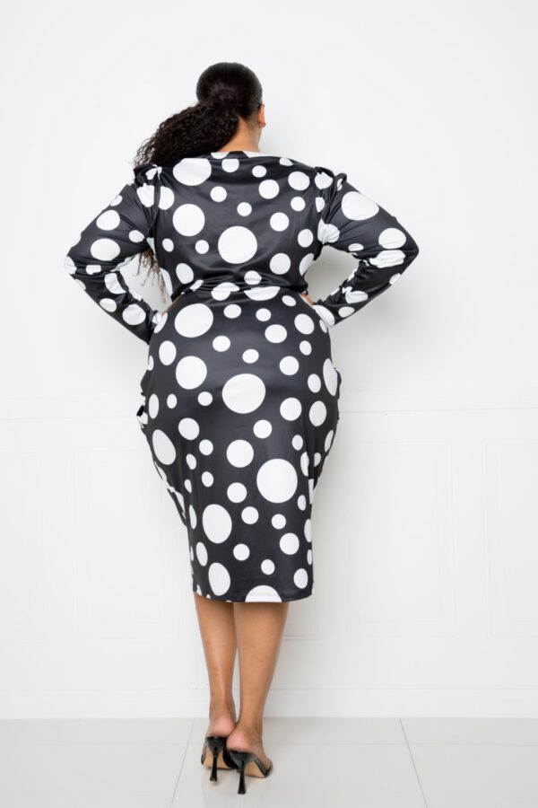 Plus Size Polka Dot Drop-Waist Ruched Midi Dress