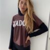 J’adore Silver Graphic Hoodie Top – Burgundy/Black