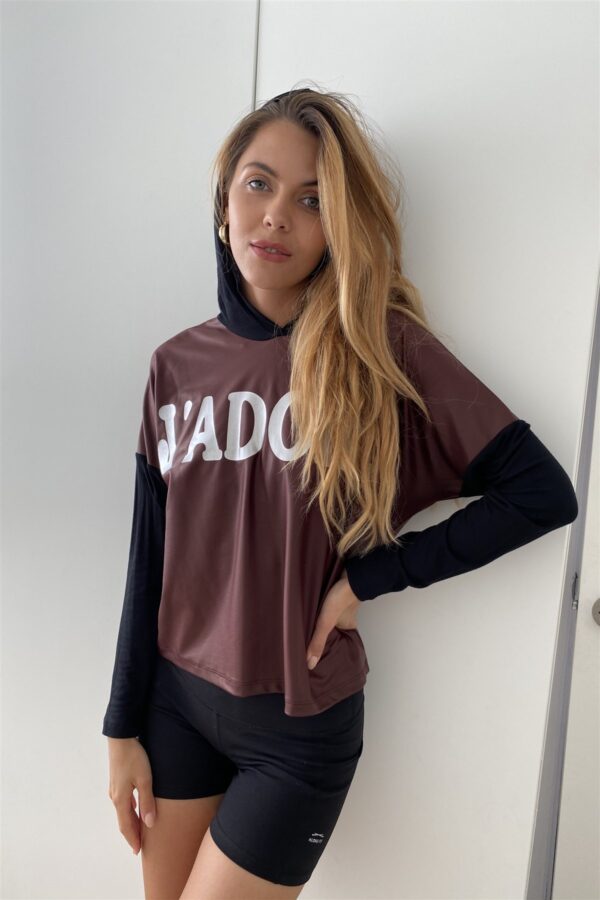 J’adore Silver Graphic Hoodie Top – Burgundy/Black