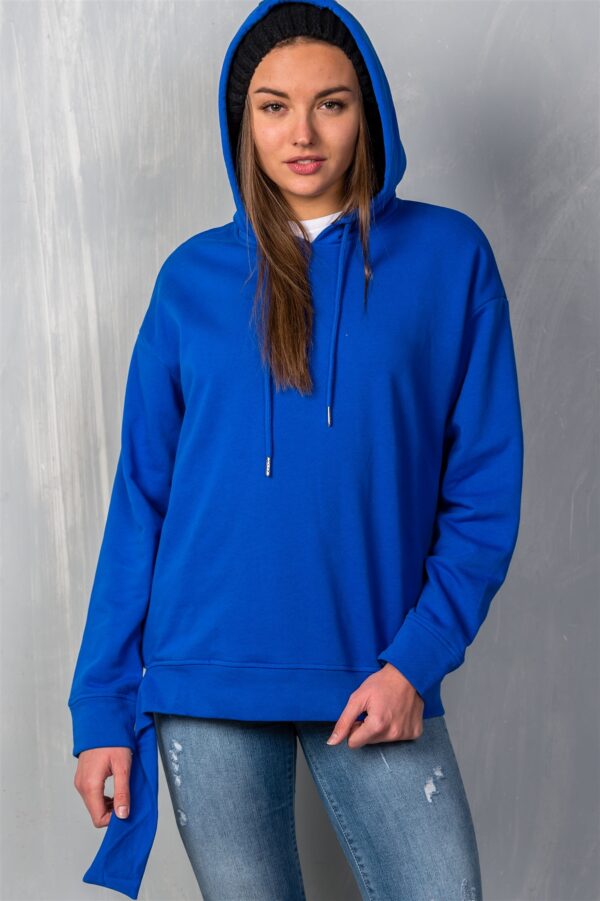 Venice Graphic Pullover Hoodie with Uneven Hem – Royal Blue