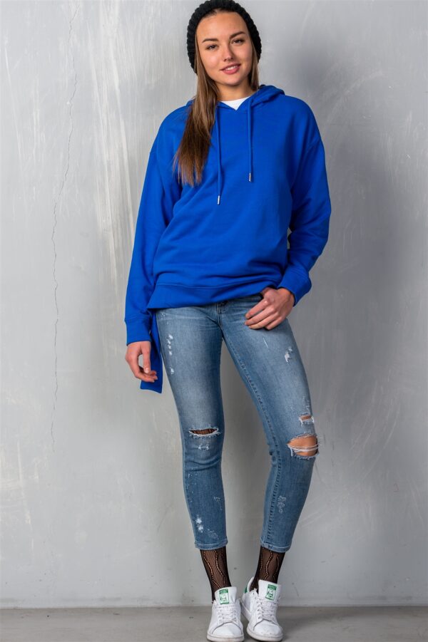 Venice Graphic Pullover Hoodie with Uneven Hem – Royal Blue