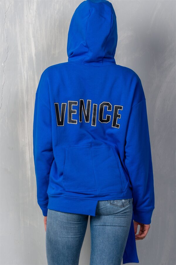 Venice Graphic Pullover Hoodie with Uneven Hem – Royal Blue