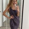 Multi Houndstooth Sleeveless Mini Dress – Lined Back Button