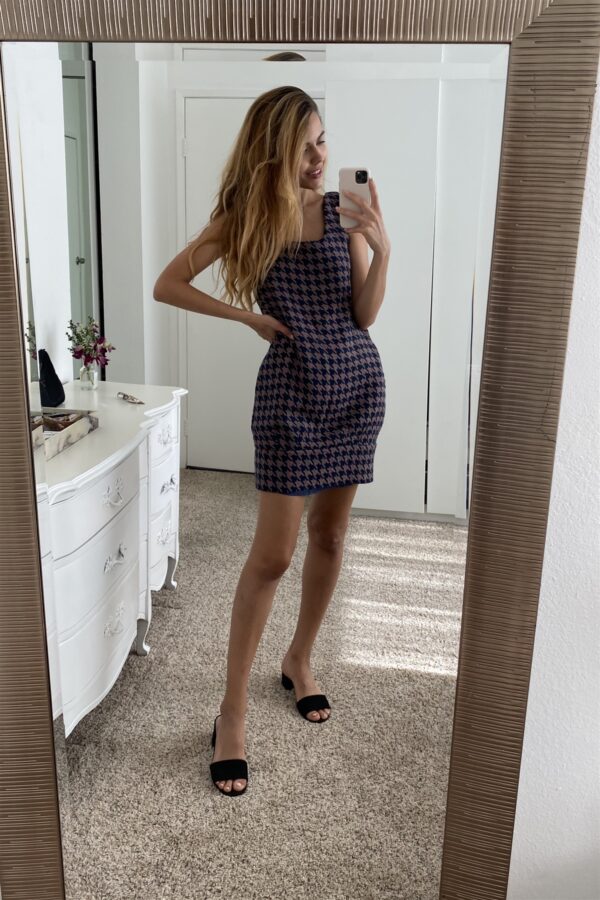 Multi Houndstooth Sleeveless Mini Dress – Lined Back Button