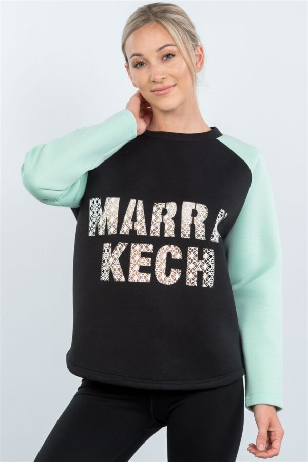 Curved-Hem Sweater with Contrast Sleeves