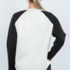 Contrast Sleeve Curved-Hem Cotton Sweater