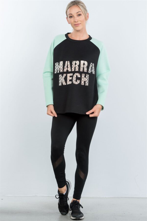 Curved-Hem Sweater with Contrast Sleeves