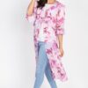 Floral Ruffle Robe Cardigan – Pink, Knee-Length