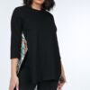Asymmetrical Print High-Low Cotton Top – Black