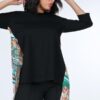 Asymmetrical Print High-Low Cotton Top – Black