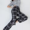 High Waist Plaid Print Wide-Leg Pants – Black/Off White