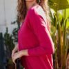 V-Neck Hi-Lo Sweater with Side Slit – Rose Red