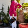 V-Neck Hi-Lo Sweater with Side Slit – Rose Red