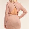 Plus Size Ribbed Knit Cut-Out Back Mini Dress – Taupe