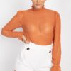 Ruffle Mock Neck Lace Top with Bell Cuffs – Cinnamon