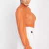 Ruffle Mock Neck Lace Top with Bell Cuffs – Cinnamon