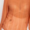 Ruffle Mock Neck Lace Top with Bell Cuffs – Cinnamon
