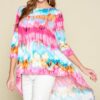 Tie-Dye Venechia High-Low Top with 3/4 Sleeves – Fuchsia