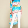 Venechia Tie-Dye High-Low Top with 3/4 Sleeves – Pink/Blue